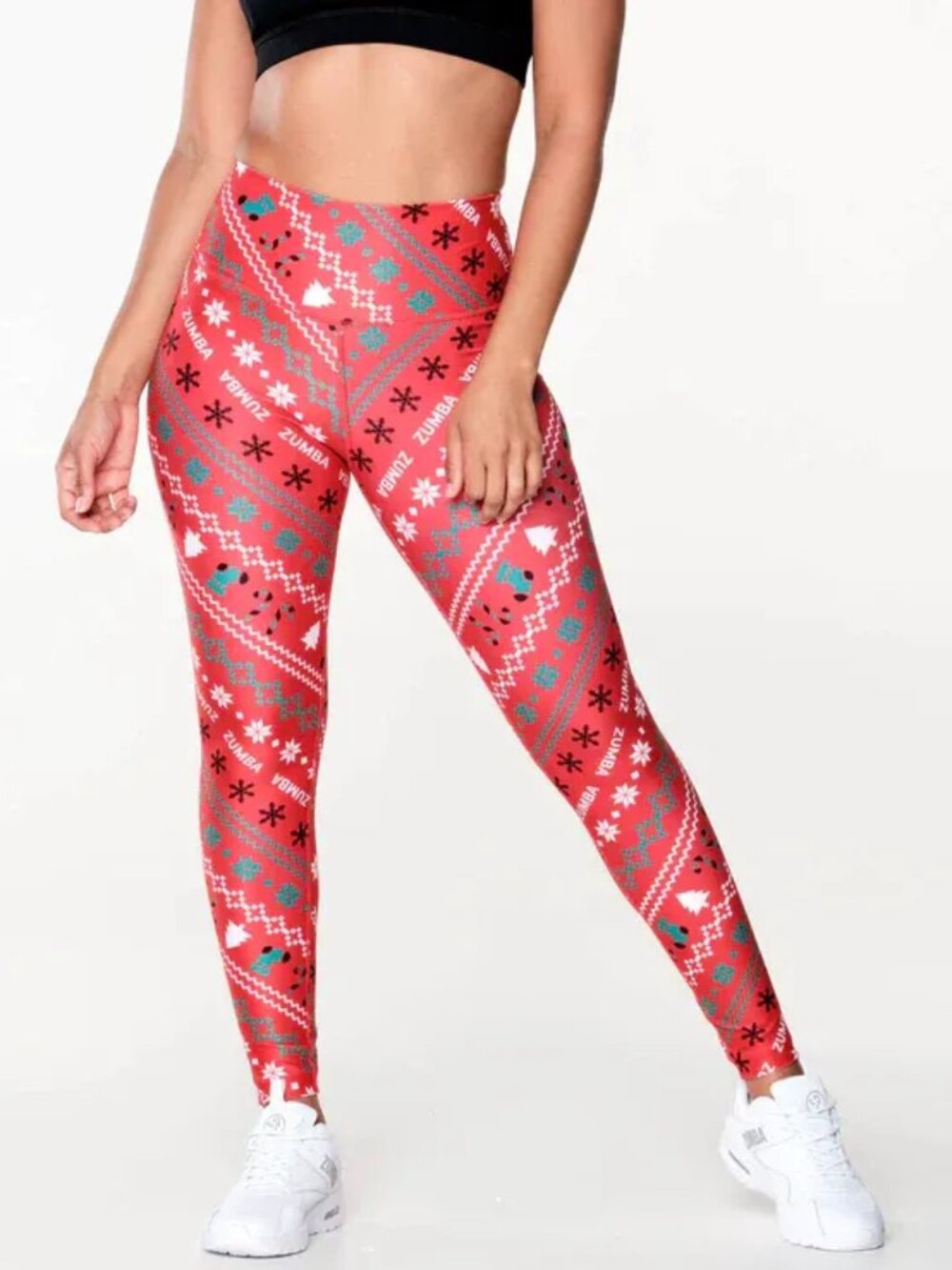 NWT Zumba Wear Christmas Dance Peace Joy High Waisted Ankle Leggings Pants L XL